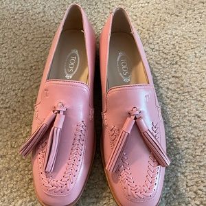 Pink leather loafers